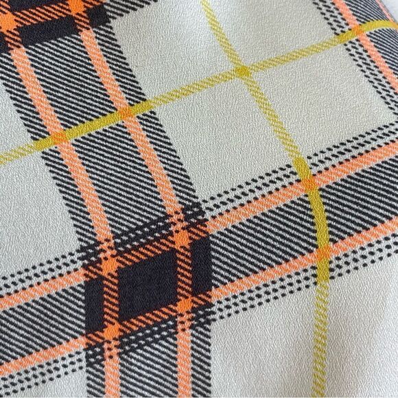 Penelope Long Sleeve Plaid Pattern Lightweight Blouse Cream Neon Coral Black Med - Picture 5 of 11